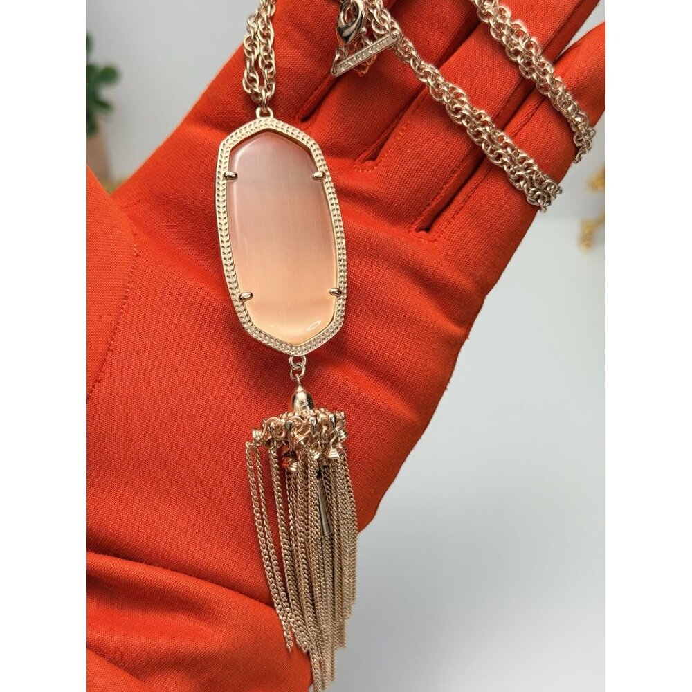 Kendra Scott Rayne Tassel Necklace Rose Gold Peach Illusion Long Pendant